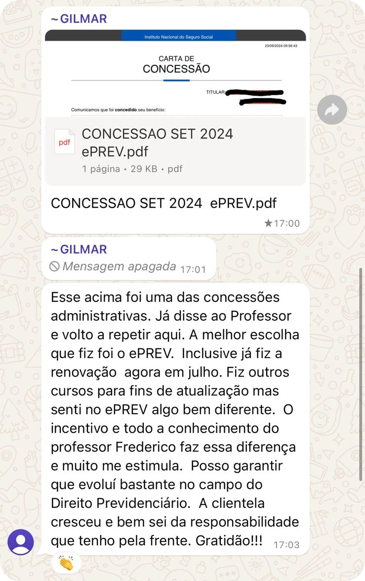 Depoimento de aluno da ePREV